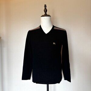 Burberry Women's Black Wool Sweater with Signature Stripes – Size M